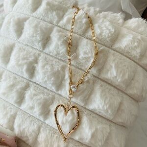 New Gold Heart Pendant Necklace with Pearl Accents $28